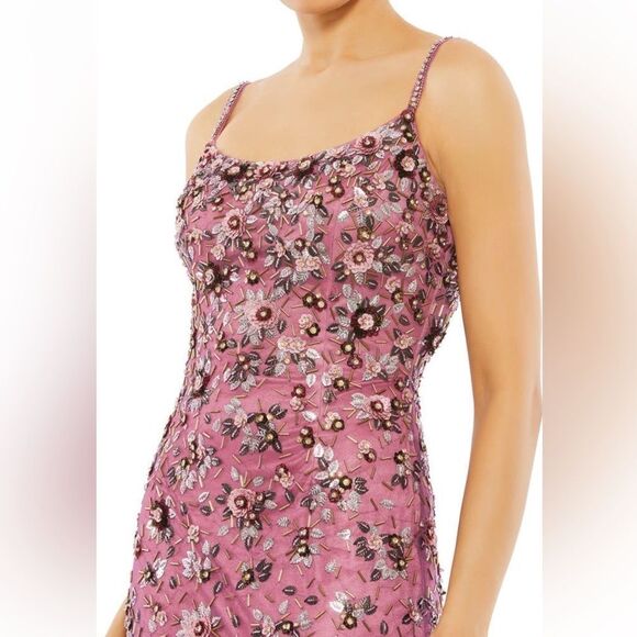 Mac Duggal Floral Beaded Scoop Neck Column Gown NWT 5477 Raspberry - Picture 3 of 9